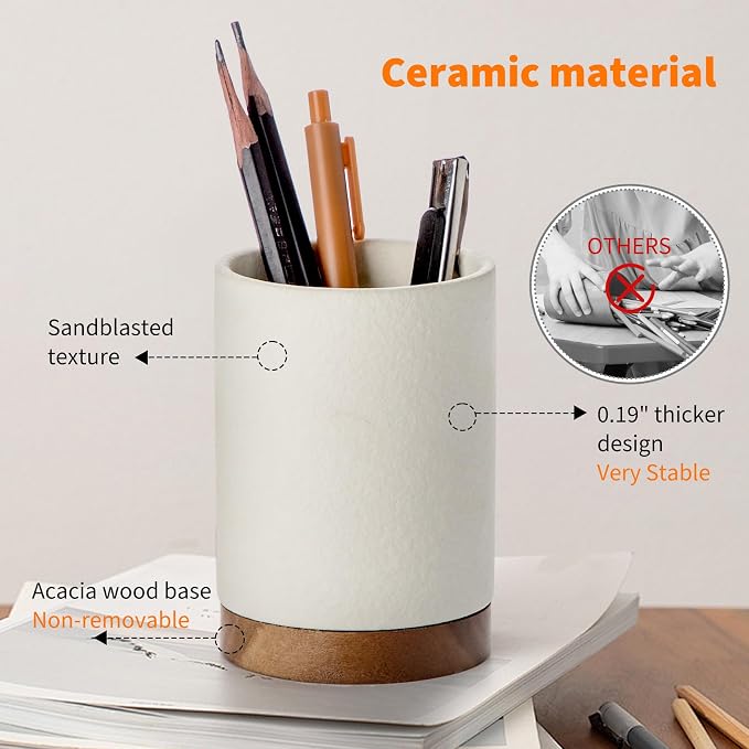 Pen Holder for Desk, Ceramic Pencil Organizer & Makeup Brush Holder, Office - Image 4
