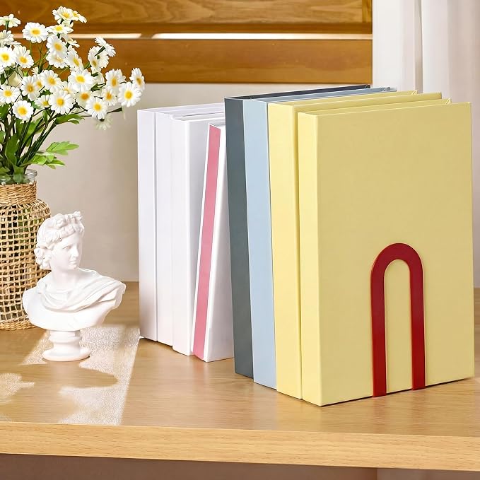 Chunful 6 Pcs Red Modern Metal Book Ends - Image 6