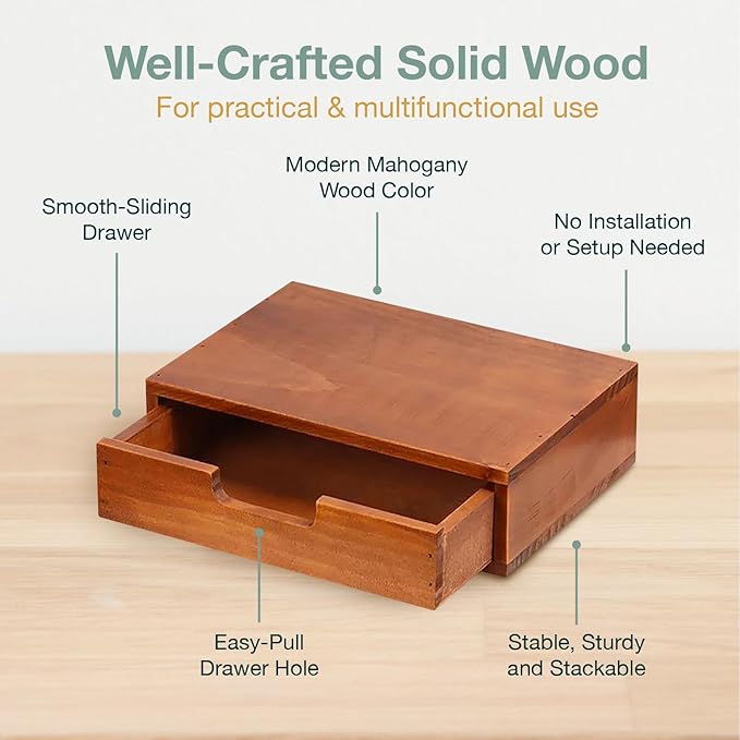 Single Drawer Desktop Storage Organizer in a Modern Wood Design Wooden - Image 4