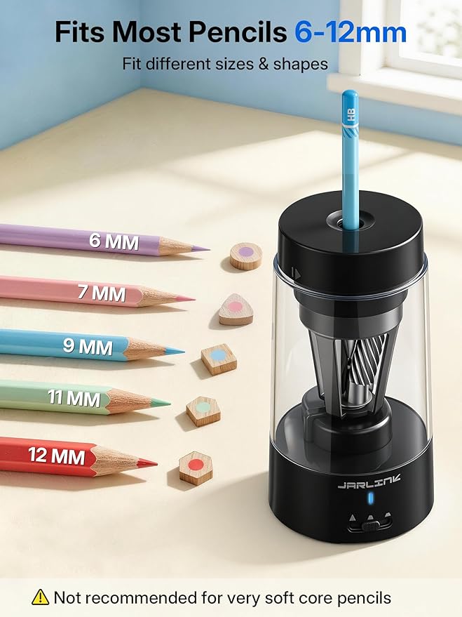 JARLINK Electric Pencil Sharpener, Fully Automatic Rechargeable Pencil Sharpener - Image 3