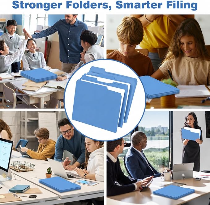 Blue File Folders 100 Pack, Letter Size 8.5 x 11, 1/3-Cut Tab Colored File - Image 5