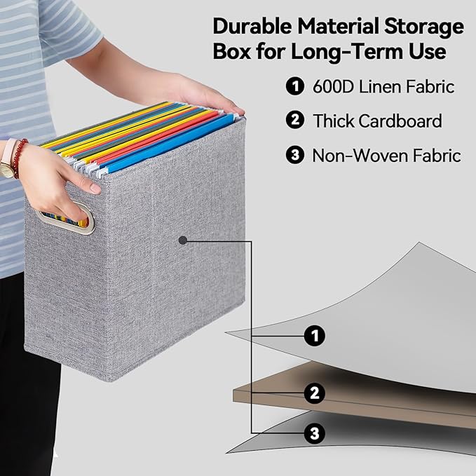 6 Packs Letter Size File Organizer, File Folders Organizer, Fabric Storage Box - Image 3