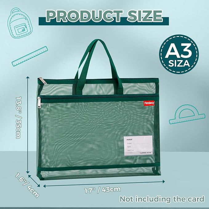 Pendancy Mesh Zipper Pouch A3 Size, Large Double Pocket Lightweight Nylon - Image 2