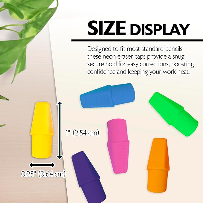 BAZIC Products Neon Pencil-Top Eraser Caps, Latex-Free, 24-Box | non-abrasive - Image 2