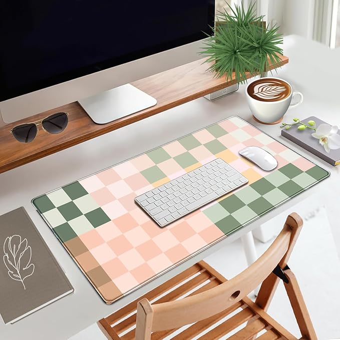 Checkered Desk Mat Cute Pink Pastel XXL Large Mouse Pad Aesthetic Boho Desk Pad - Image 2