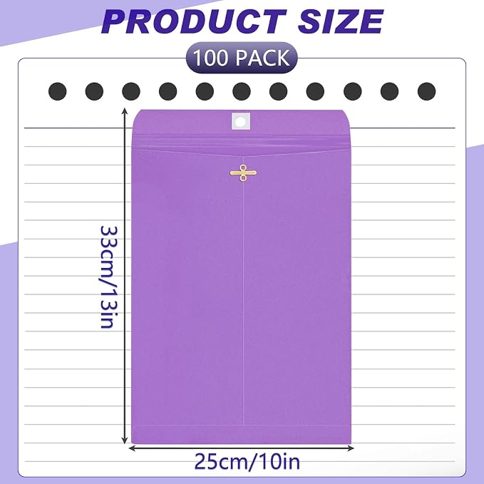 Geyee 100 Pcs Clasp Manilla Envelopes 10 x 13 Inch Gummed Colored Envelopes - Image 2