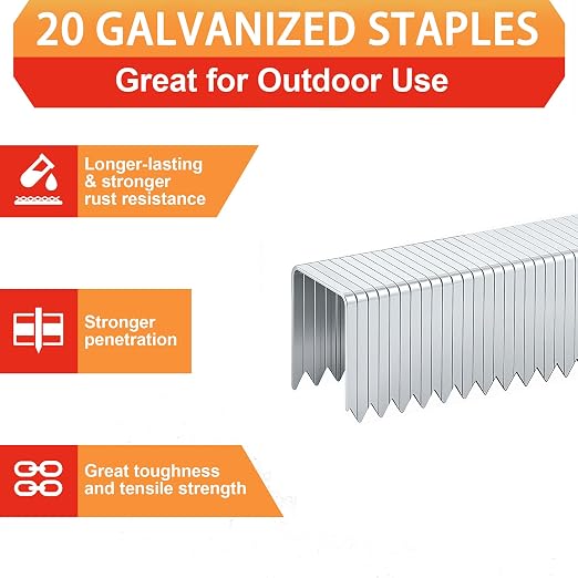 20 Gauge T/50 Staples, 1/4"+5/16"+3/8"+1/2"+9/16":2000pcs | Galvanized Nails - Image 4