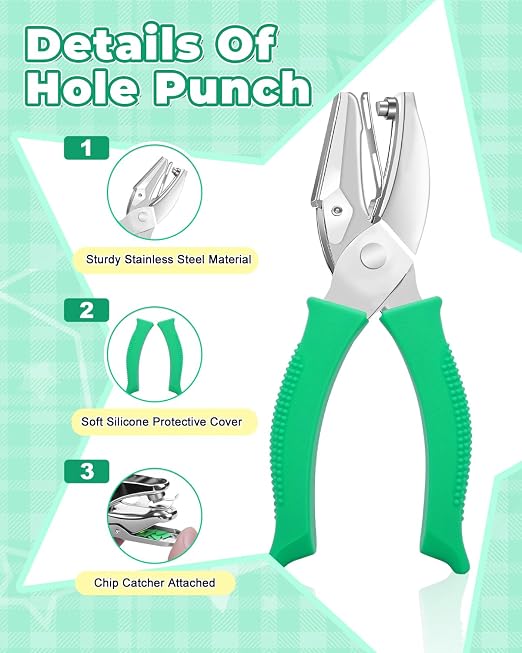 UCEC 1/6" Square Shape Hole Punch Metal Handheld Paper Punches - Image 3