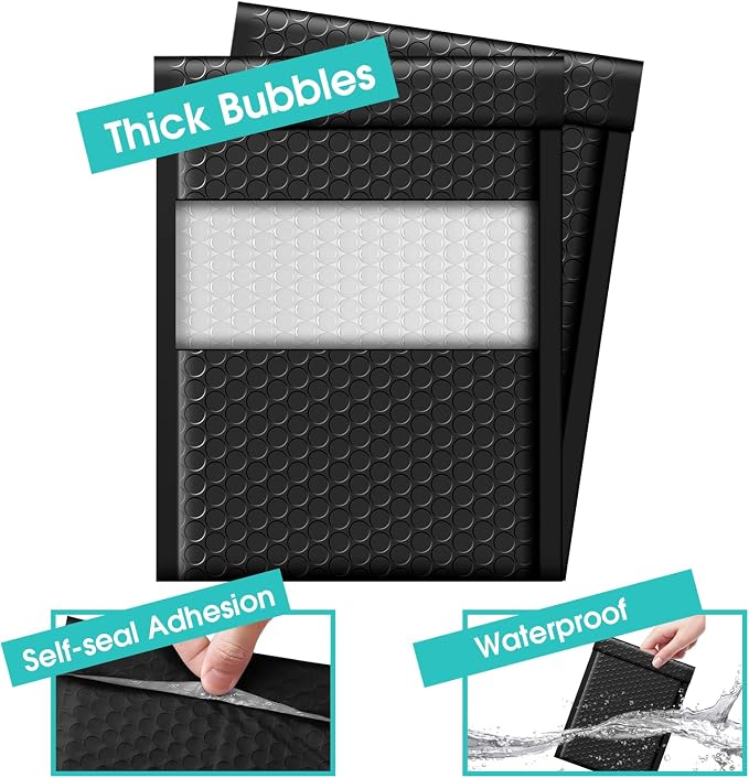 Fuxury Bubble Mailers 6x10“ 3000 Pack Black Padded Envelopes Usable Size 6x9" - Image 4