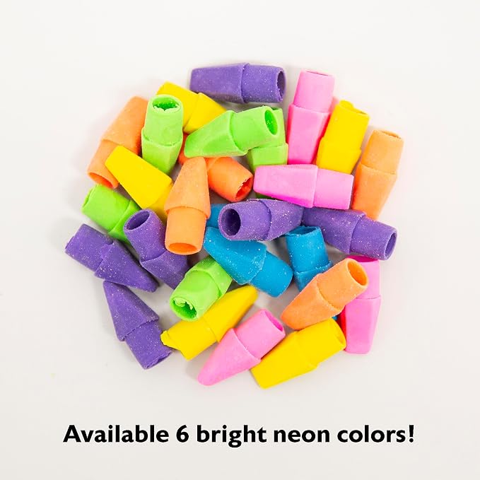 BAZIC Products Neon Pencil-Top Eraser Caps, Latex-Free, 24-Box | non-abrasive - Image 4