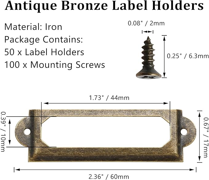 50 PCS Metal Label Holders 60x17mm Antique Bronze - Image 3