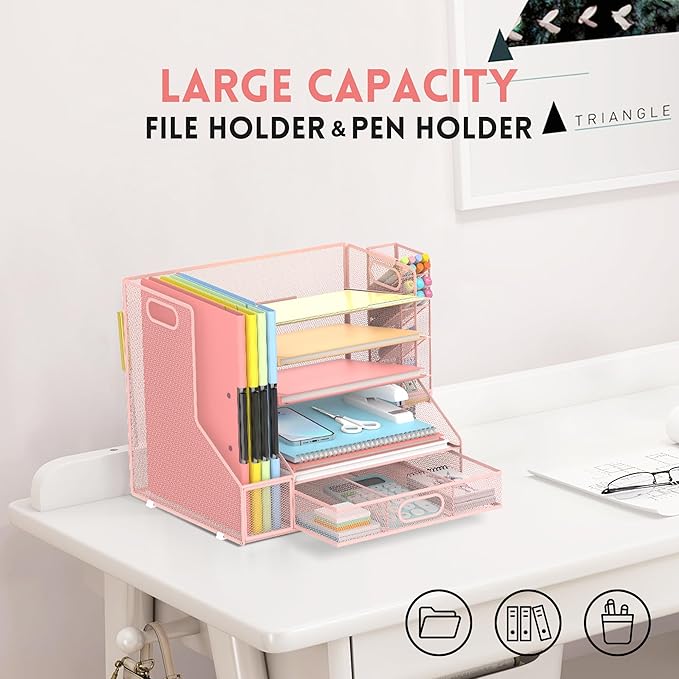 DALTACK Mesh Desk Organizer, 5-Tier Paper Letter Tray - Image 2