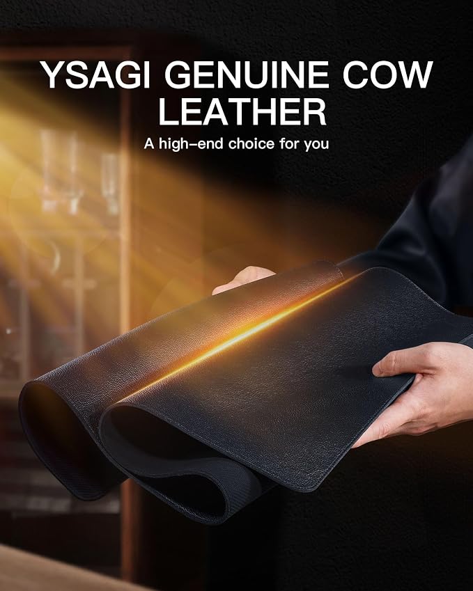 YSAGi Genuine Leather Desk Mat, 23.6"x13.8" Office Desk Pad, Thick Desk Pad Mat - Image 7