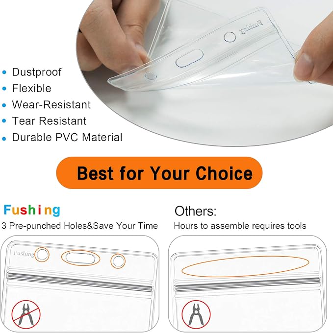 Fushing 200 Pcs Clear Plastic Horizontal Name Tag Badge ID Card Holders - Image 2