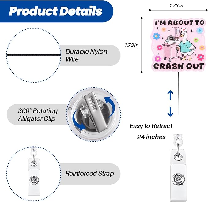 I'm About to Crash Out Funny Nurse Badge Reel, Cute Goose Retractable ID Badge - Image 3
