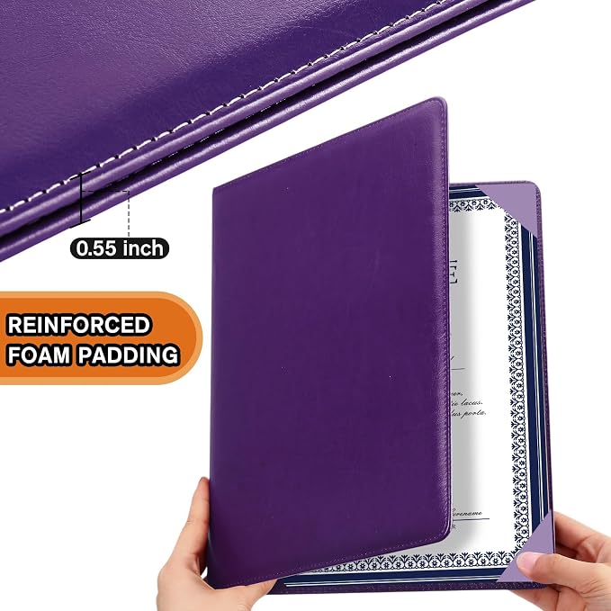 Tenare 10 Pcs Purple Leather Certificate Holder 8.5 x 11 PU Phd Bachelor Master - Image 3