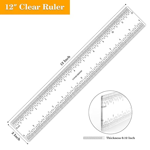 5 PCS 12" Clear Acrylic Ruler Zero-Centering Ruler - Image 2