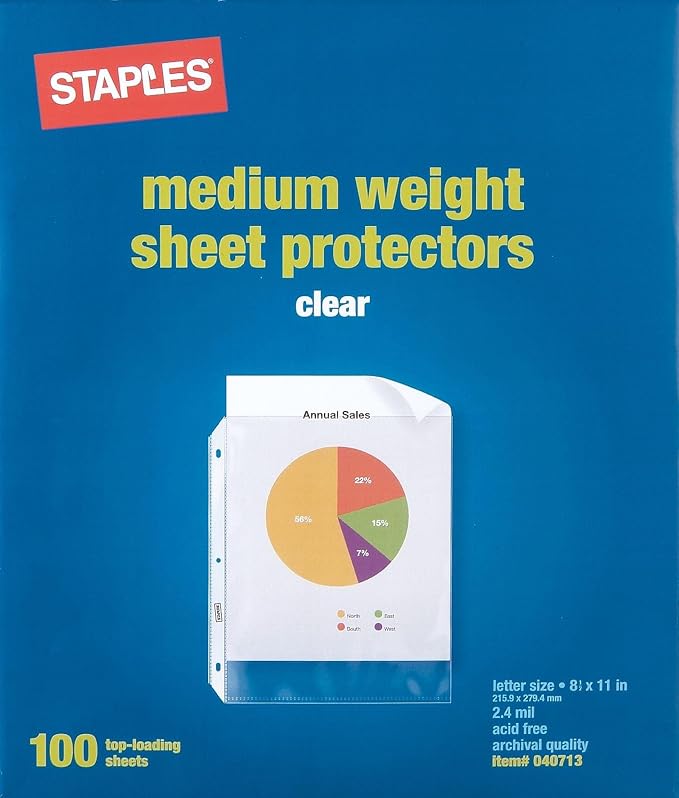 Staples Sheet Protectors, 8.5" x 11", Top‑Loading, 3‑Hole Punched, 2.4 Mil - Image 2