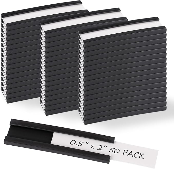 Realth C Channel Magentic Label Holders 50 Pack 0.5" x 2" | Magnetic Name Tags by Realth