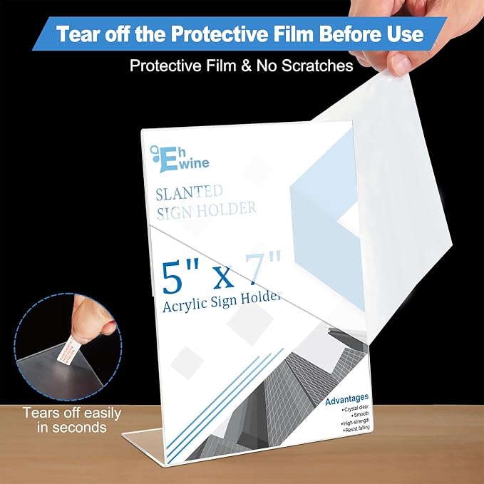 EHWINE 12 Pack 5 x 7 Acrylic Sign Holder, Vertical Slanted Back Paper Holder - Image 2