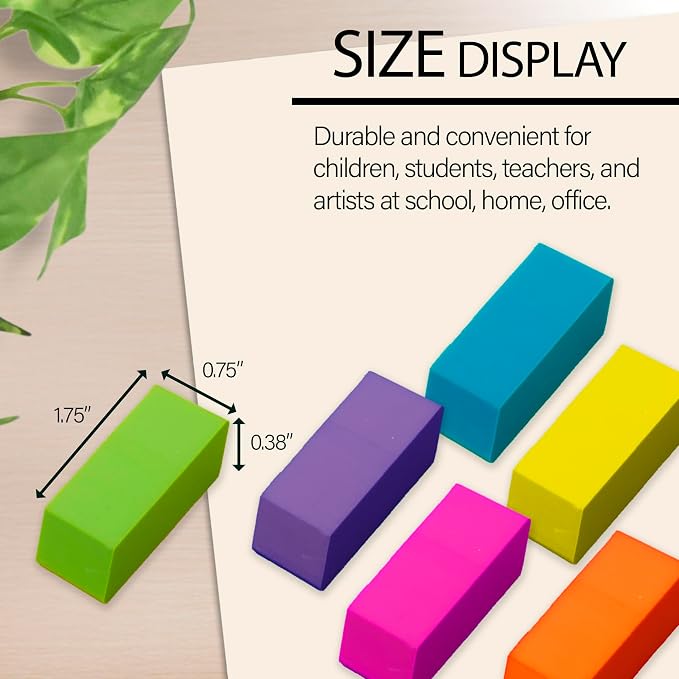 BAZIC Neon Bevel Eraser | soft latex-free, neon beveled block erasers, PVC-free - Image 2
