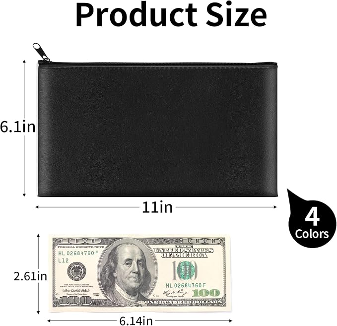 4 Pack Money Bags with Zipper, 11x6.1 Inch PU Leather Cash Pouch, Secure Bank - Image 3