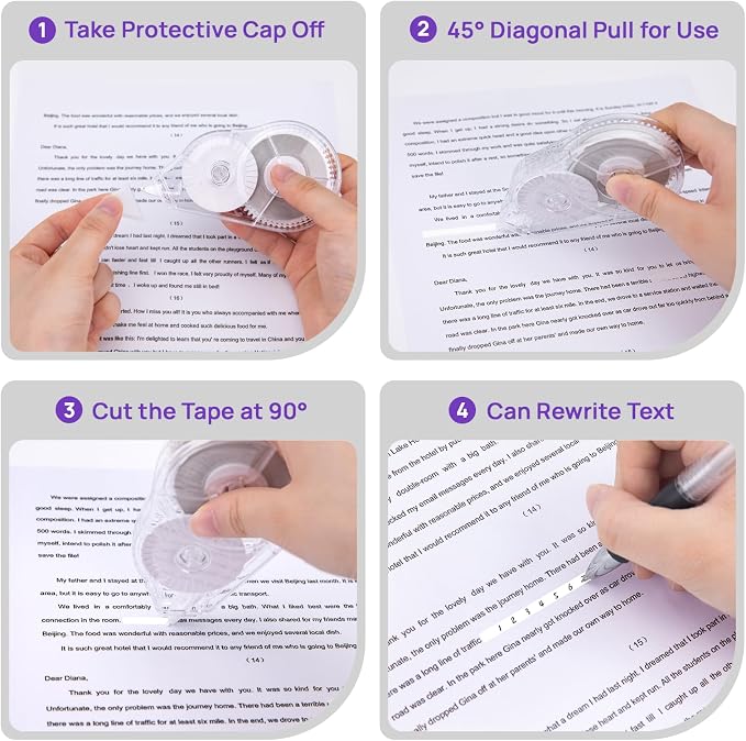 2 Pcs Correction Tape, 98.43 Ft White Wrong Out Tear-Resistant Bulk, Instant - Image 4
