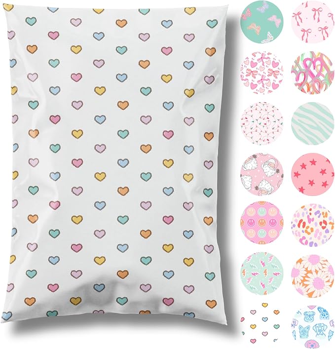 Pretty Package Store Designer Poly Mailers 14.5x19, Preppy Hearts, 100 Pack | by PrettyPackageStore