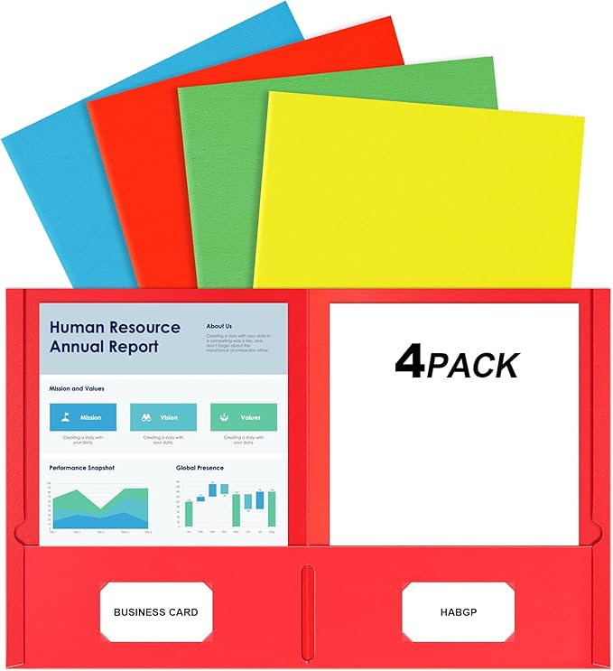 HABGP Two Pocket Folders, 4 Pack 2 Pocket Folders Fit Letter Size Paper by HABGP