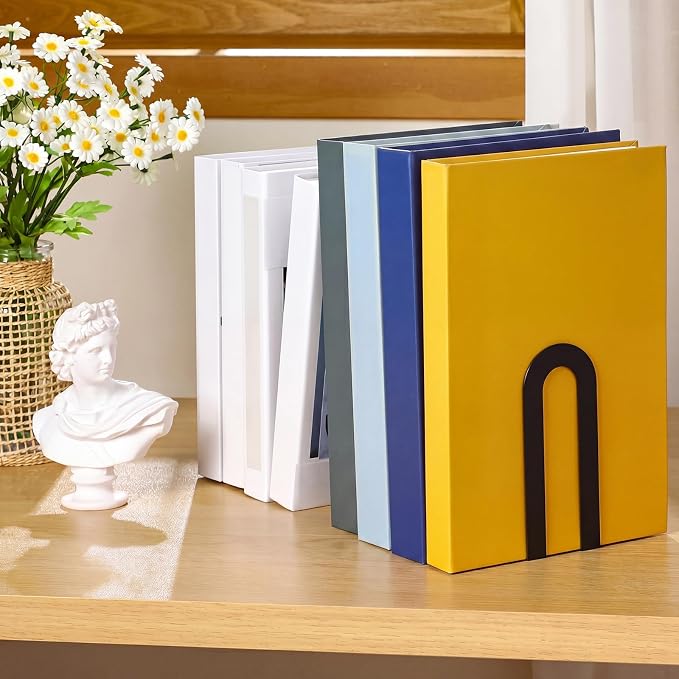Chunful 4 Pcs Black Modern Metal Book Ends - Image 2