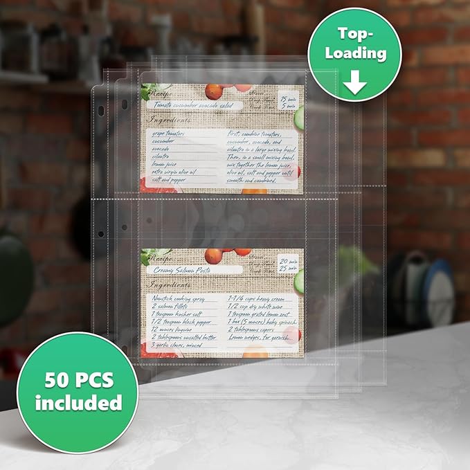 100 Pockets Full Size 4x6 for 8.5x11 Recipe Card Protectors Top-Loading Crystal - Image 4
