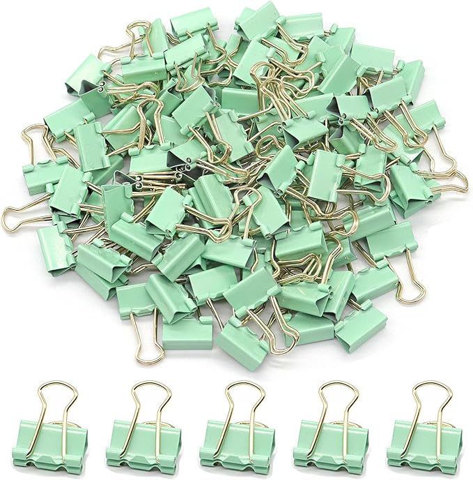 Light Green Binder Clips, Mini Paper Clip, Small Paper Clamps 15mm, 100 Pack by YCVIORING