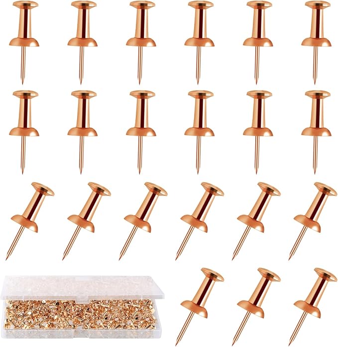 200 Count Rose Gold Push Pins, Standard Plastic Head Steel Point Thumb Tacks by BESARME