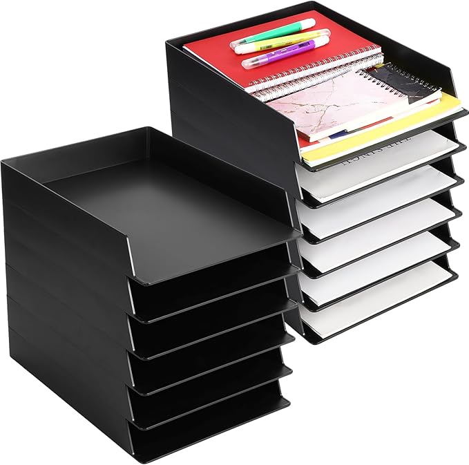 Wenqik 12 Pcs Stackable Paper Trays Rectangular Plastic Desk Holder Desktop by Wenqik