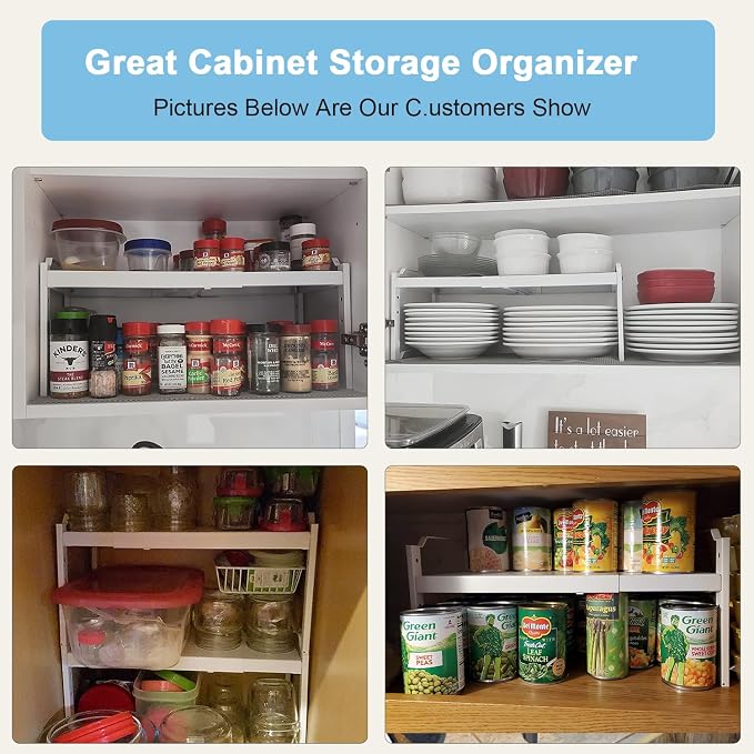 3 Pack Kitchen Cabinet Organizer Shelf, Stackable Expandable Shelves Organizers - Image 7