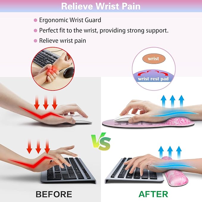 Mouse Pad with Wrist Rest Set Pink, 3-in-1 Wrist Support Mousepad Set, Gaming - Image 3
