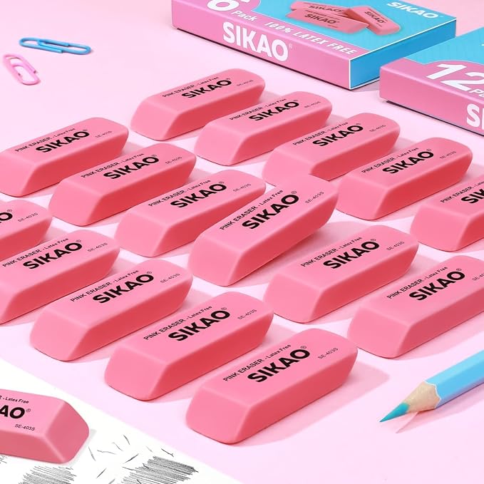 Pink Erasers, 6 Pack Pencil Erasers | Latex-Free & Smudge-Free Beveled Rubber - Image 5