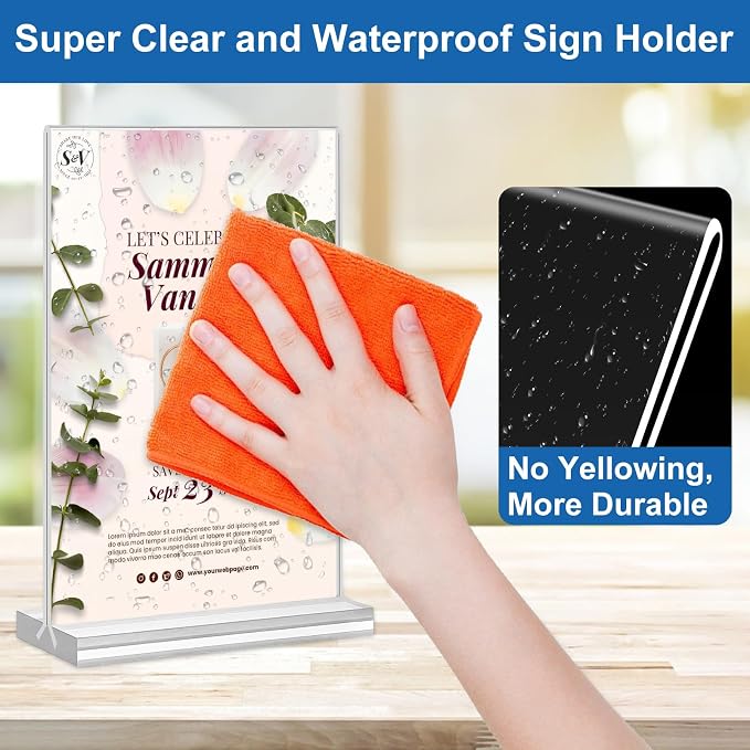 Acrylic Sign Holder 5.5 x 8.5, 10 Pack Double-Sided Stand up Table Top Clear - Image 3