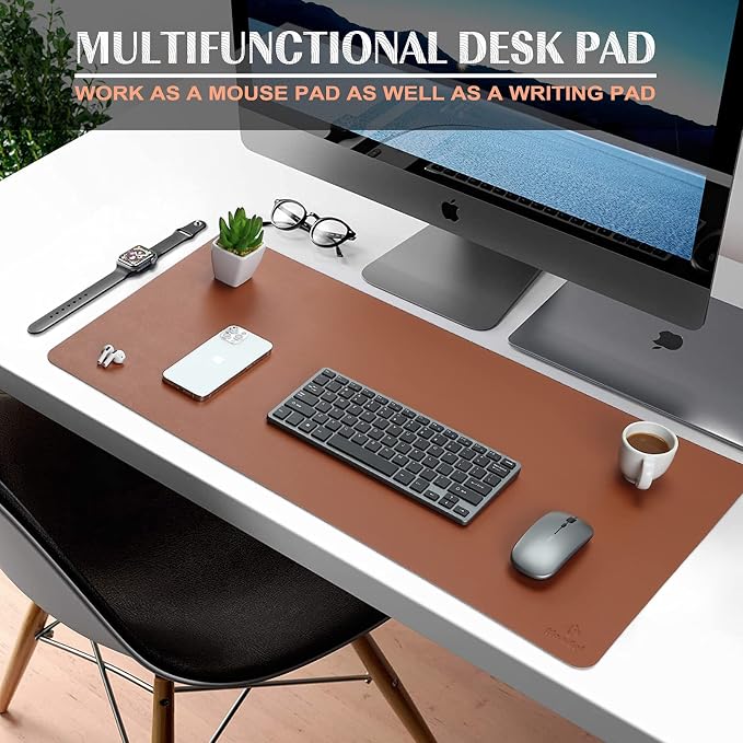 K KNODEL Small Office Leather Desk Mat, Mouse and Keyboard Pad, Computer and - Image 2