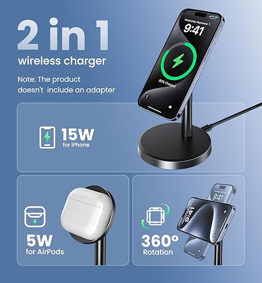 Magnetic Wireless Charger iPhone, 2 Pack 15W Fast Mag-Safe Charger Stand - Image 3