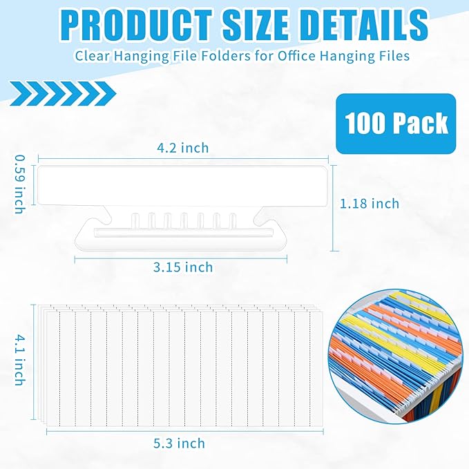 100 Pieces 4 Inch Clear Hanging Folder Tabs Hanging File Folder Tabs Clear Tabs - Image 2