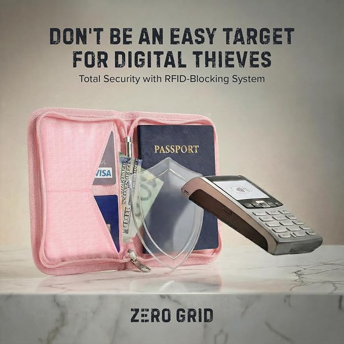 Zero Grid RFID Passport Holder & Travel Wallet, Zippered Wallet - Image 8