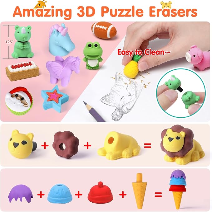 Moosia 90 Pack Animal Pencil Erasers - Image 4