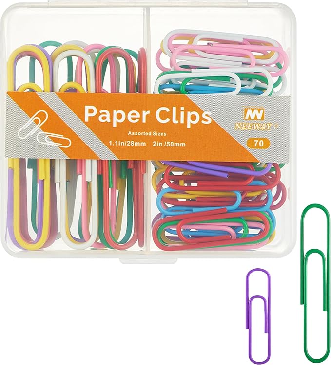 NEEWAY Colorful Paper Clips Assorted Sizes, Small and Large Paper Clips by NEEWAY