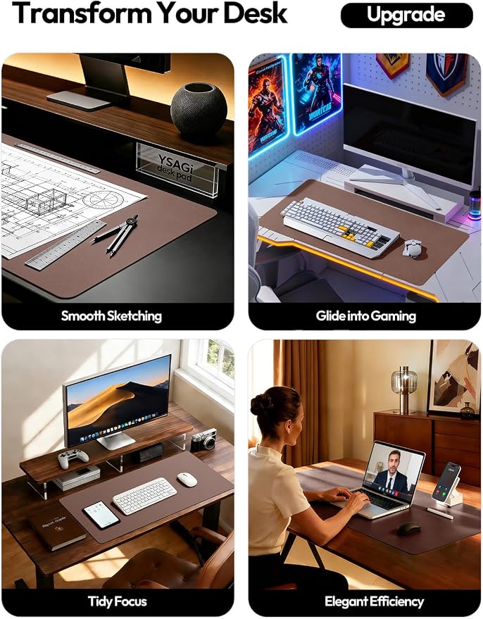 YSAGi Leather Desk Pad Protector, Office Desk Mat, Large Mouse Pad, Non-Slip PU - Image 3