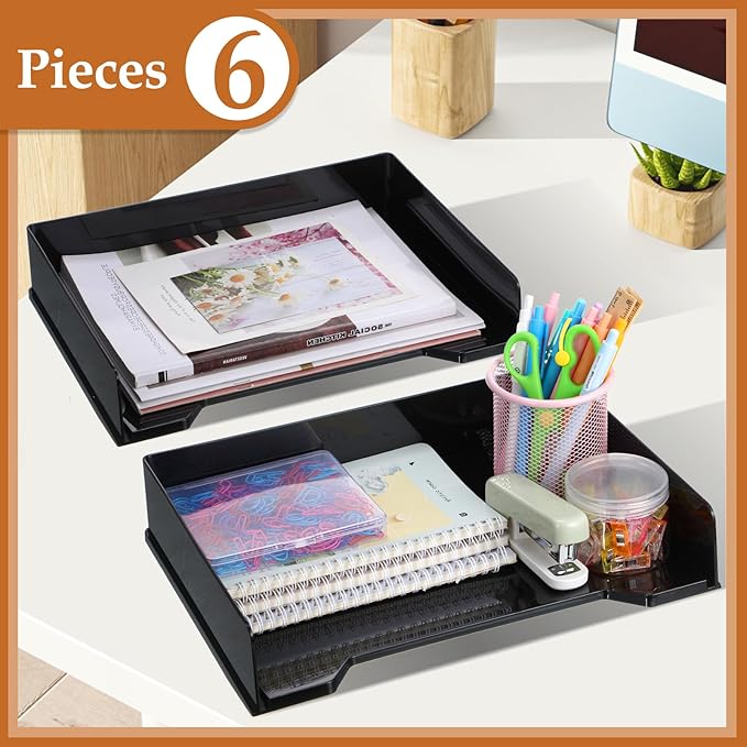 DoubleFill 6 Pcs Stackable Letter Tray Rectangular Plastic Desk Organizer 13 x - Image 2