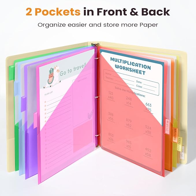 Sooez 16 Count Dividers with Pockets, 8 Tabs Binder Dividers - Image 3