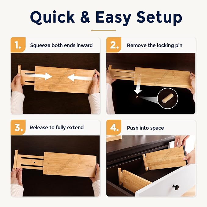 Fabsome Dresser Drawer Organizers 6 Pack, 4.65'' High Adjustable from 12.5-17‘’ - Image 4