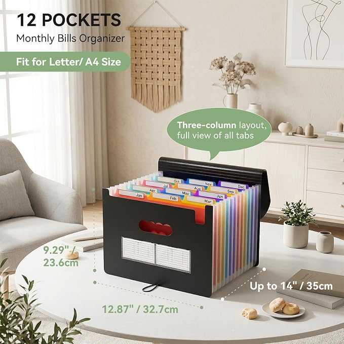 ThinkTex Accordion File Organizer, 12 Pockets Monthly Bill Receipt Organizer - Image 3