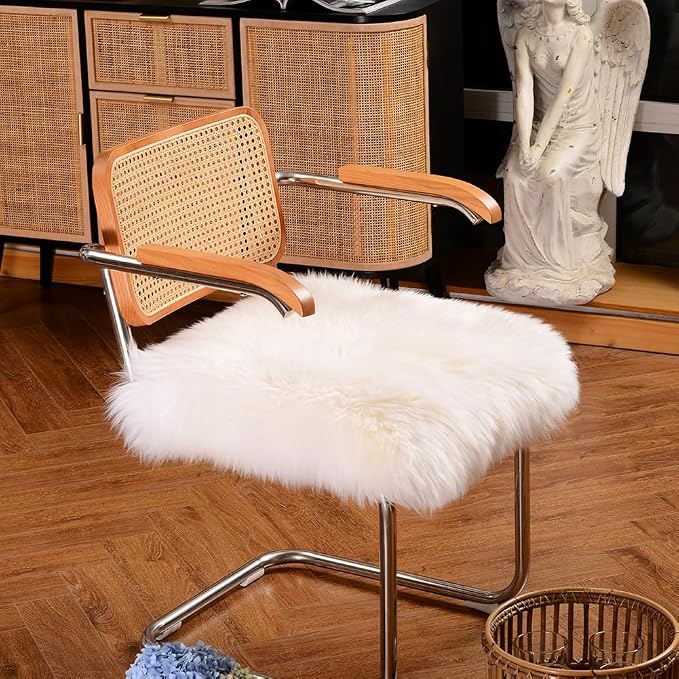 LLB Sheepskin Chair Cushion Non-Slip Back Square Genuine Fur Chair Cover Silky - Image 2